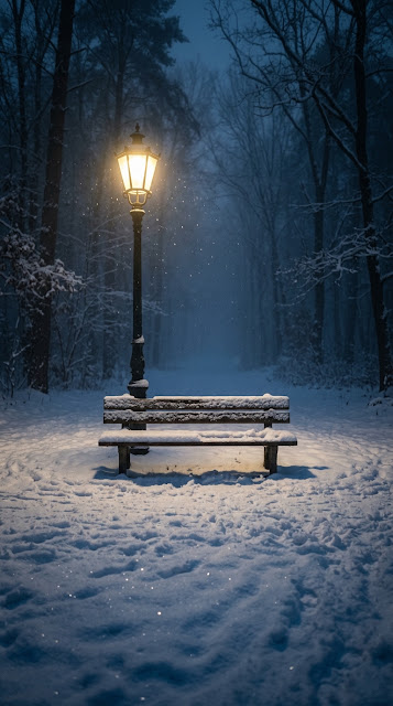 Minimalist Winter Night Landscape with Glowing Streetlamp - Free mobile Wallpaper