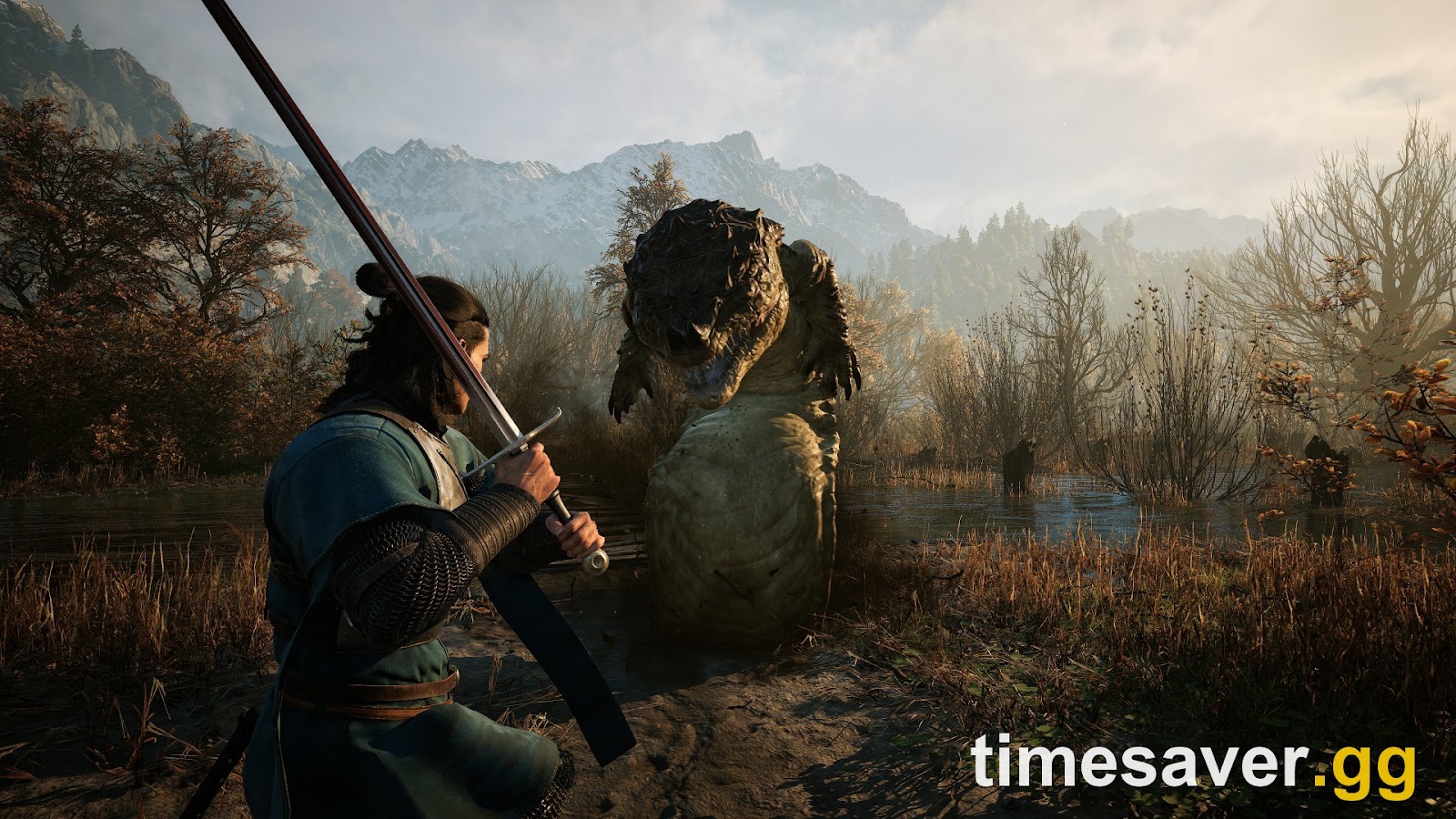 Palworld player character in melee combat against a large Pal in the wild