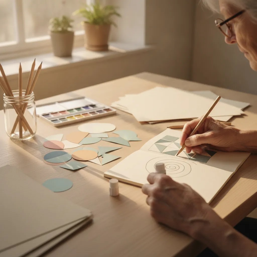 Art therapy benefits for seniors including improved attention through structured creative focus and simple art activities