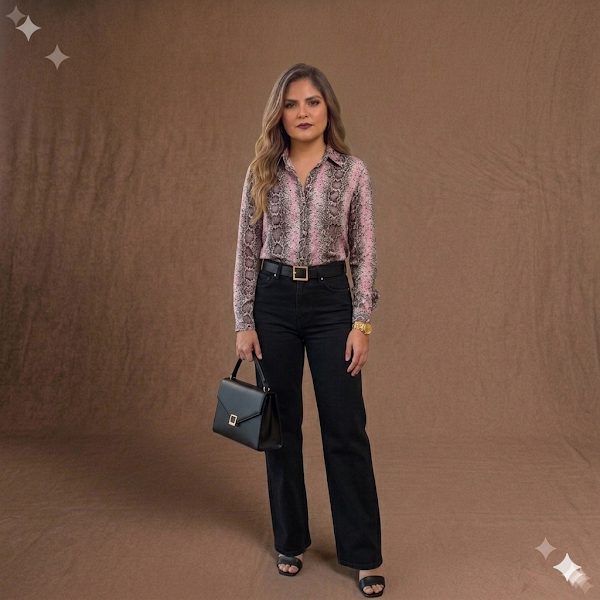 Camisa en Seda Estampada Animal Print