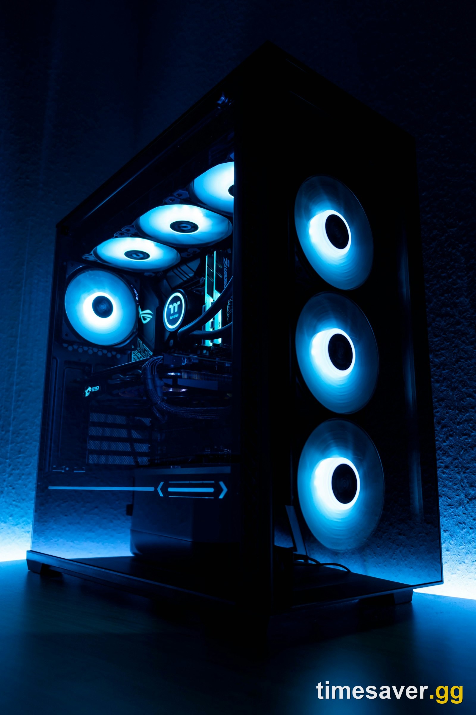 A gaming PC with the internal hardware and drives visible, ready for a large Modern Warfare 4 install