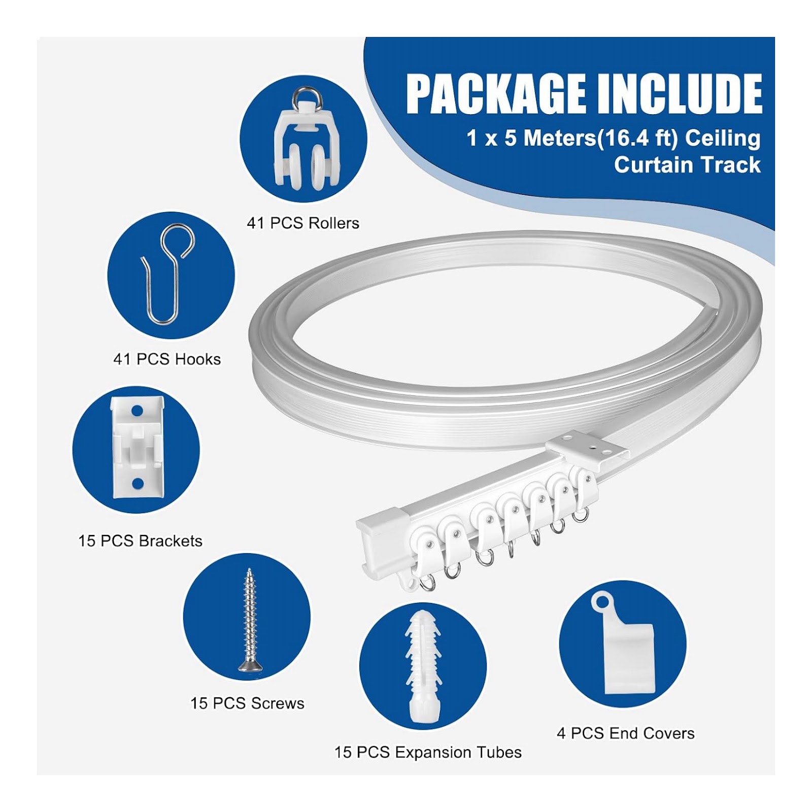 Flexible Curtain Track, 5 m, PVC, white