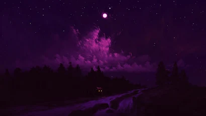 Digital Painting, Landscape, Night, Clouds, Moon Full HD Wallpaper Background