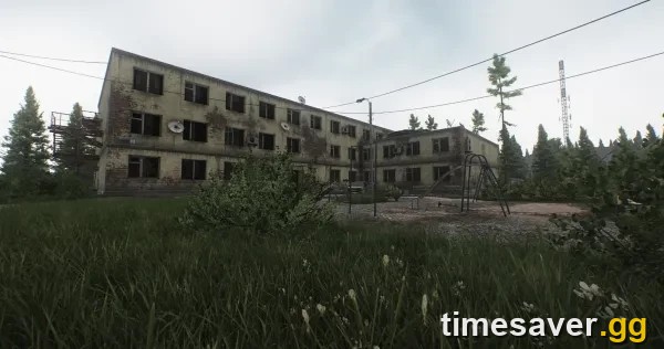The three-story Dorms building on the Customs map in Escape from Tarkov, where the Marked Room and key loot rooms are located