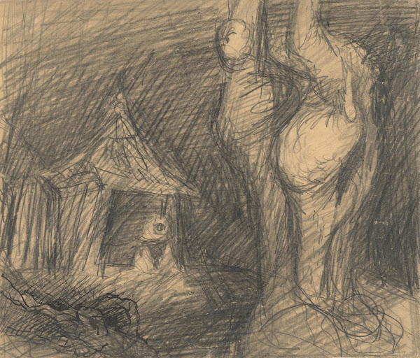 Old Woman in front of a Small Cottage in the Woods 19401944