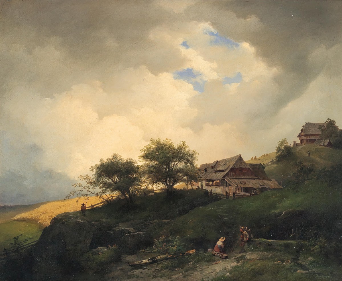 A landscape with peasant huts near a cornfield 1850