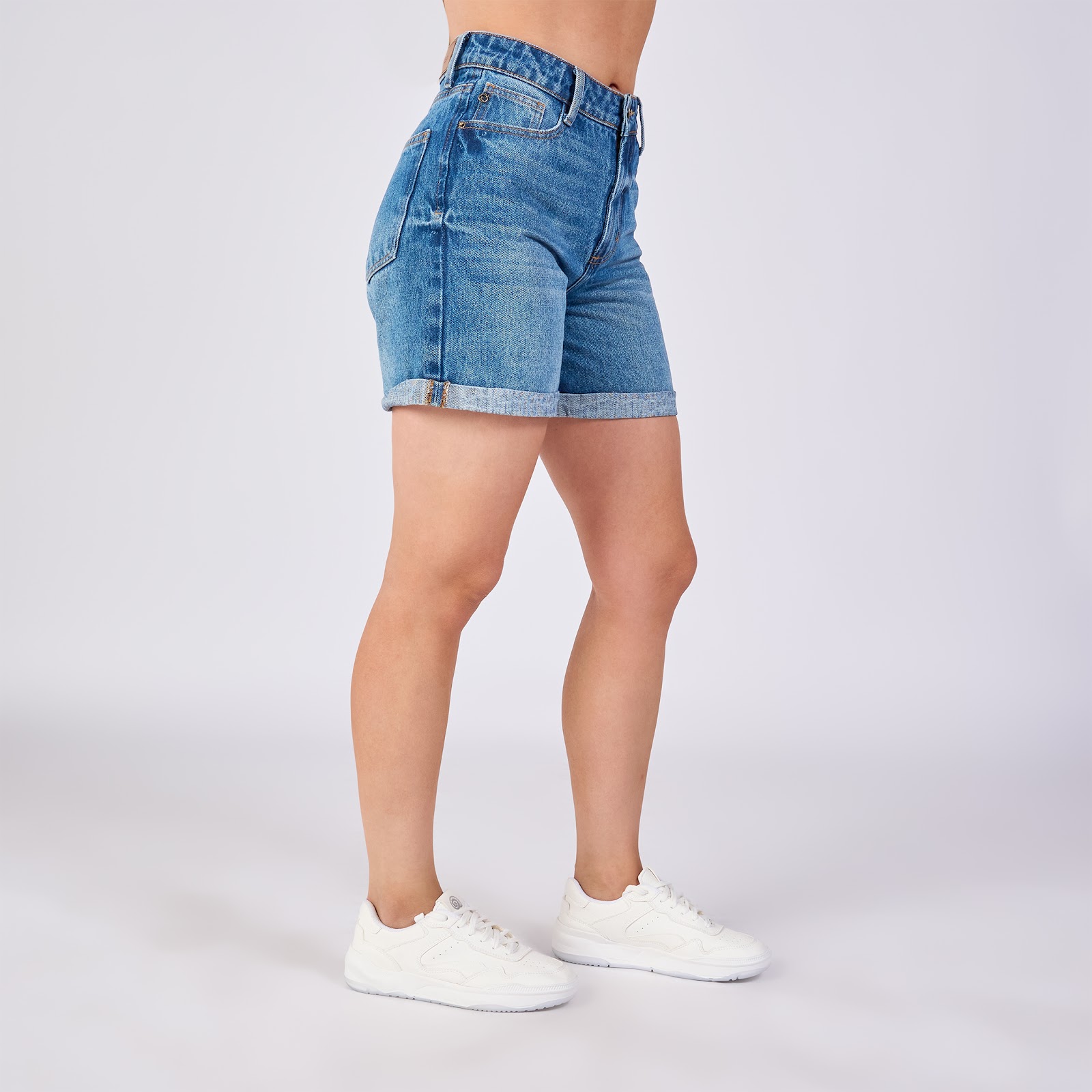 Short largo rígido en denim azul medio - Vista 3