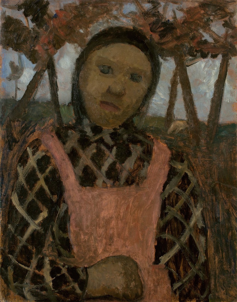 Girl in dusk with plaid blouse circa 1904