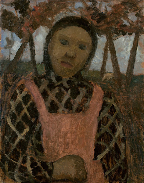Girl in dusk with plaid blouse circa 1904