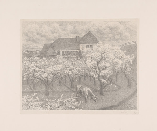 Boerderij met een bloeiende boomgaard 1899