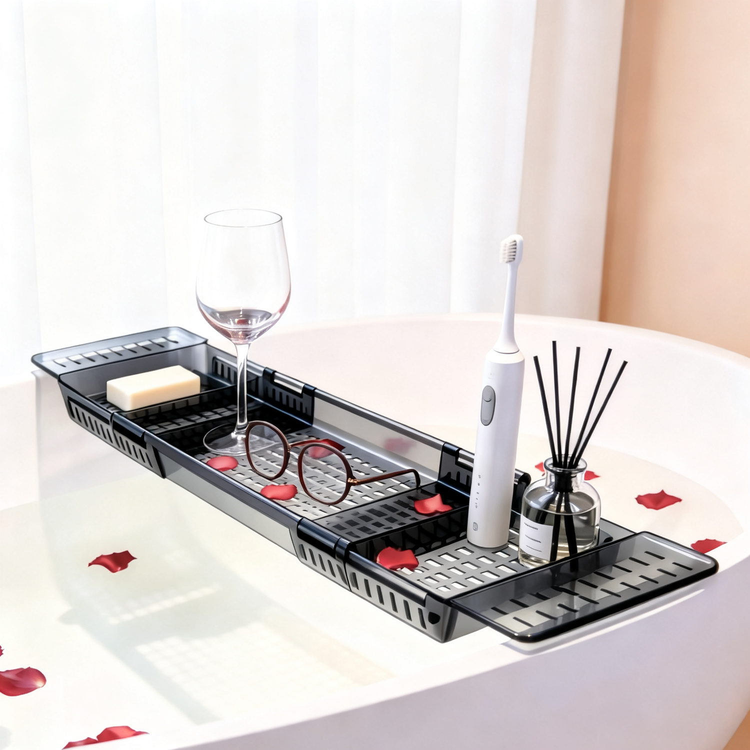 Expandable Bathtub Shelf with Drainage