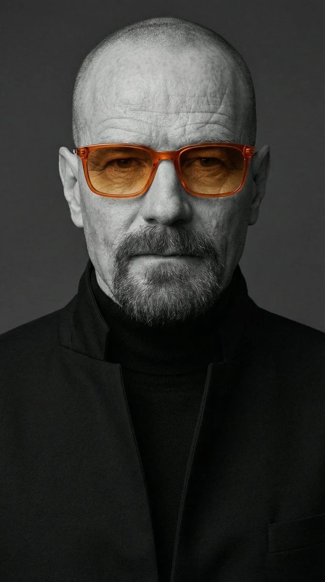 Un retrato editorial de primer plano, al estilo de un estudio, de una persona con rasgos faciales fuertes y bien definidos y ligeramente...