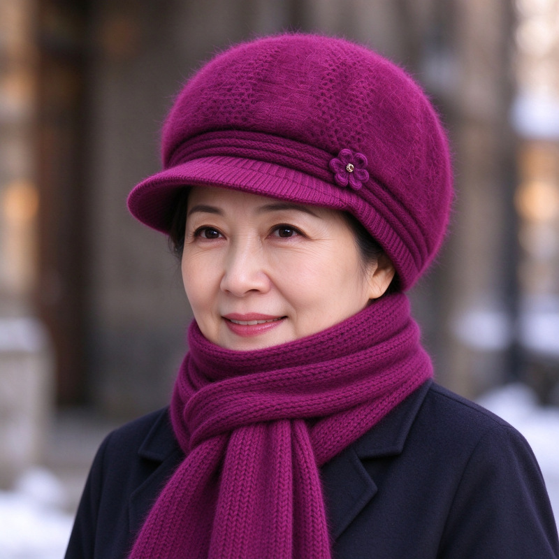 Winter knitted set for women: hat and scarf with ear protection