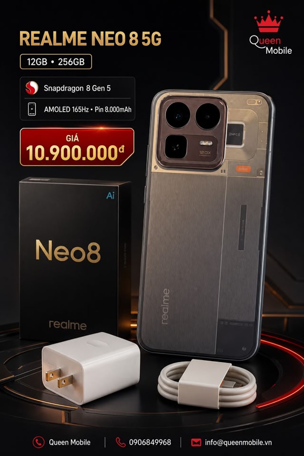 𝗥𝗘𝗔𝗟𝗠𝗘 𝗡𝗘𝗢 𝟴 𝟱𝗚 𝟭𝟮/𝟮𝟱𝟲𝗚𝗕 – スーパーゲーミング製品 8,000MAH バッテリー、価格 10,900,000ドンダ🔥