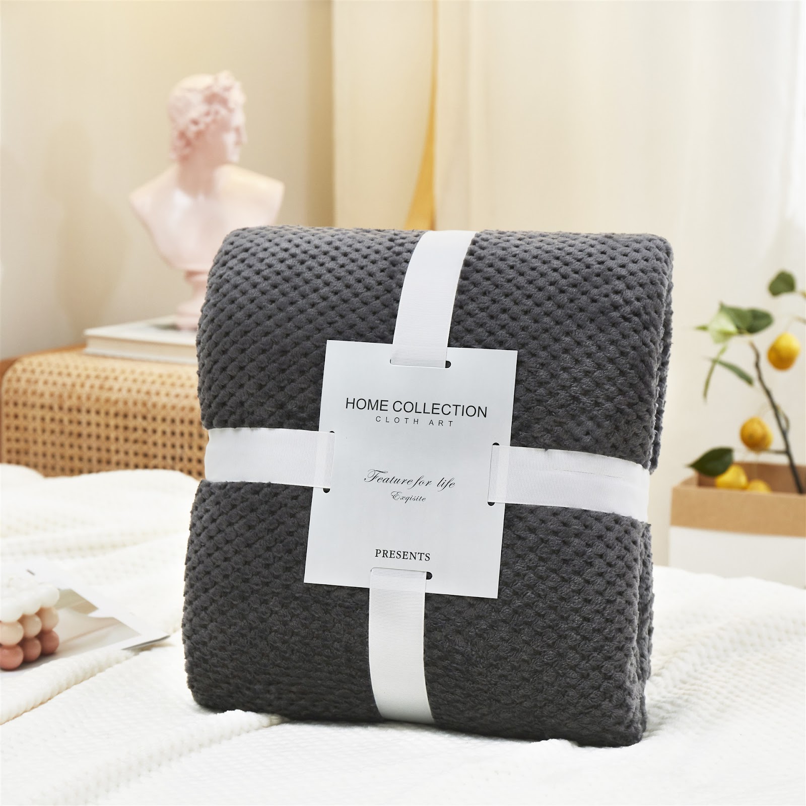 Fluffy Flannel Blanket with Waffle Structure