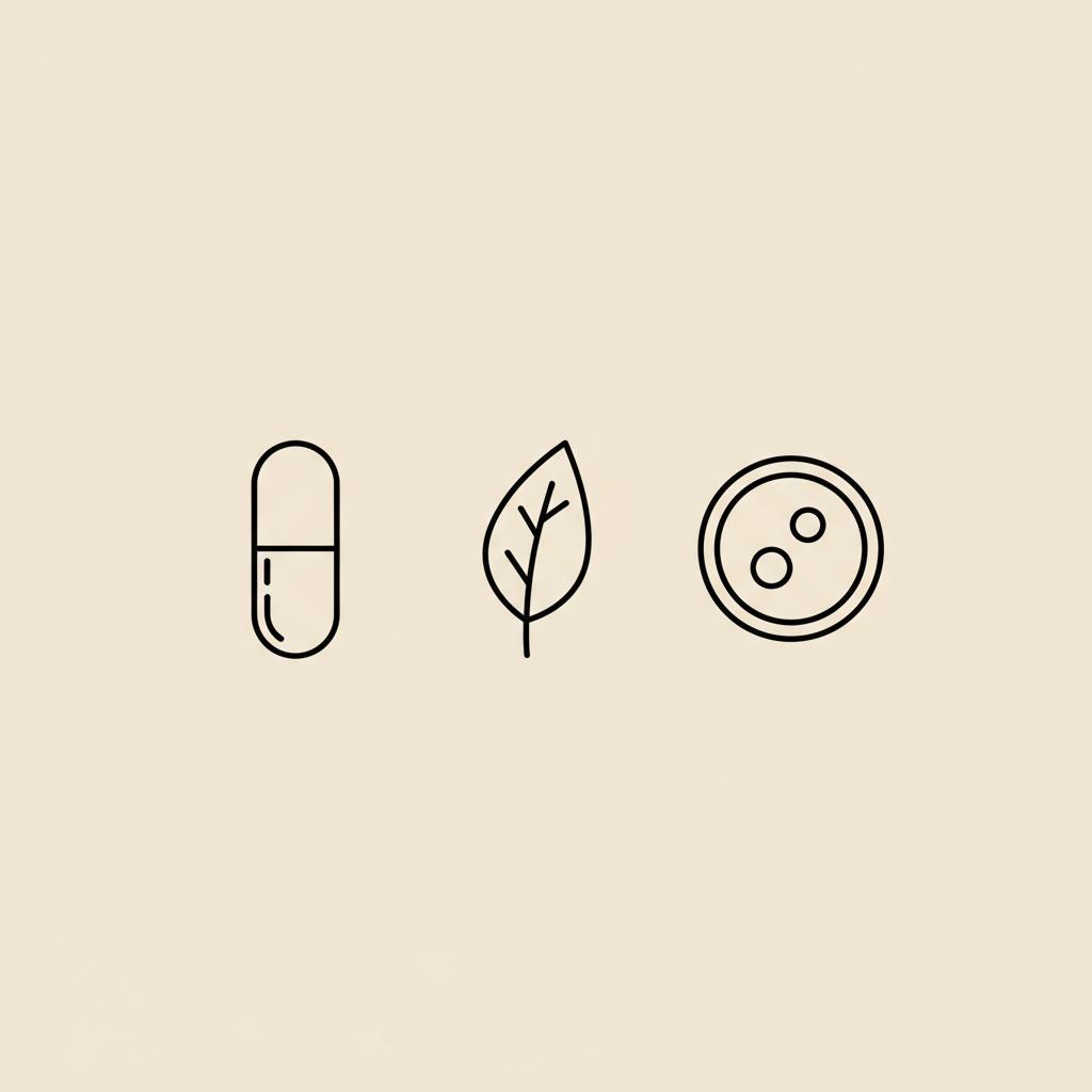 Minimal Tonum-style line icon of a capsule, plant leaf, and microscopic cell on beige background — what is the best fat burner that really works