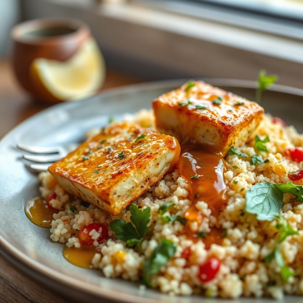 Hot Honey Halloumi and Couscous Salad – Easy Weeknight Dinner finished