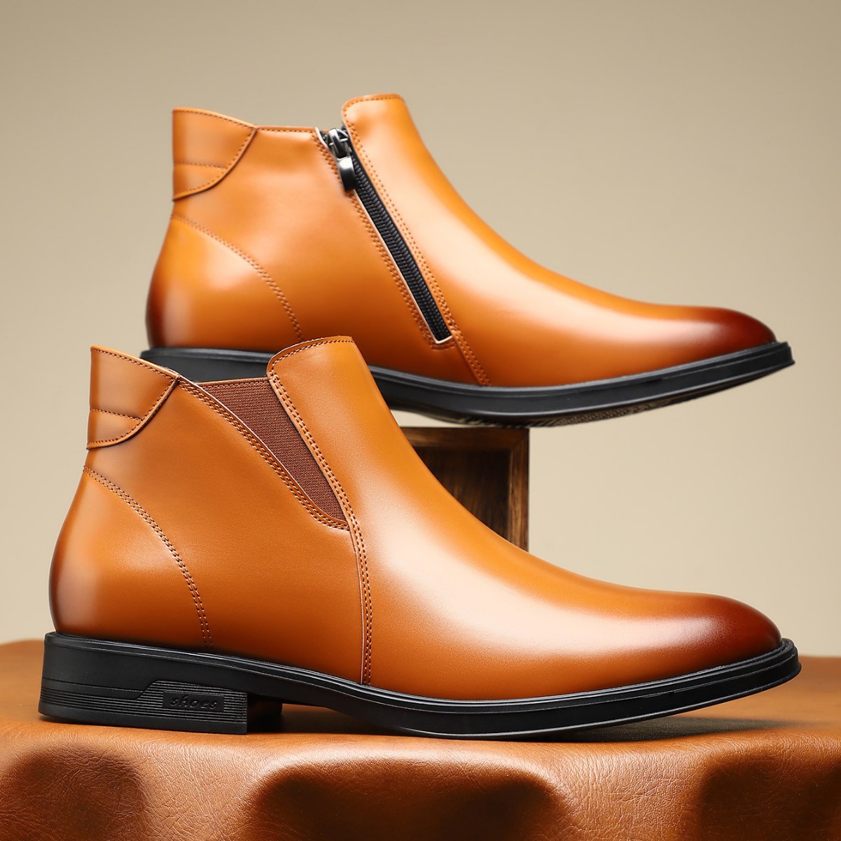 Men's Chelsea boots, pointed toe, block heel