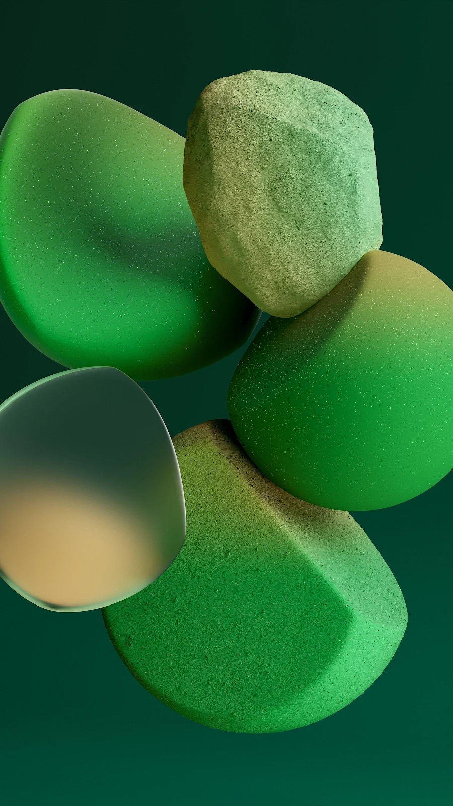 Abstract Floating Green Shapes - Digital Art 2K iPhone Wallpaper (1800x3200)