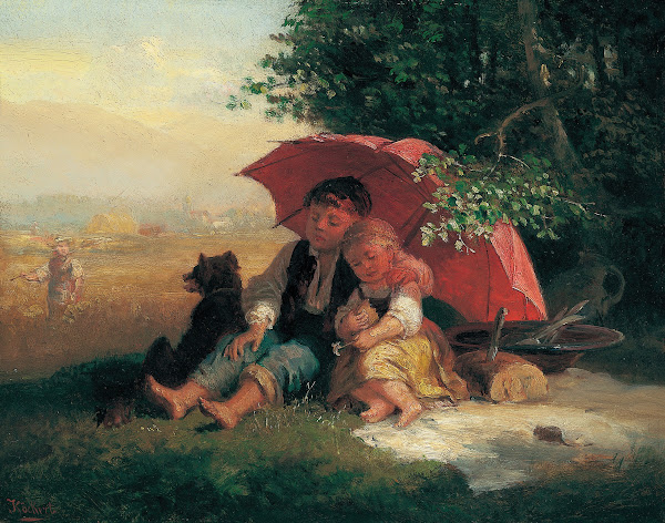 Kinder unterm Schirm circa 1870