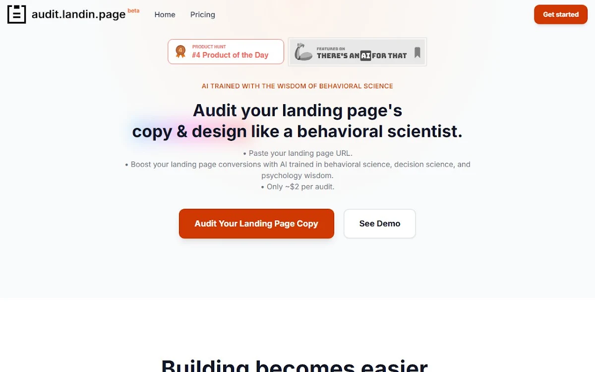 Captura de Audit Landin Page