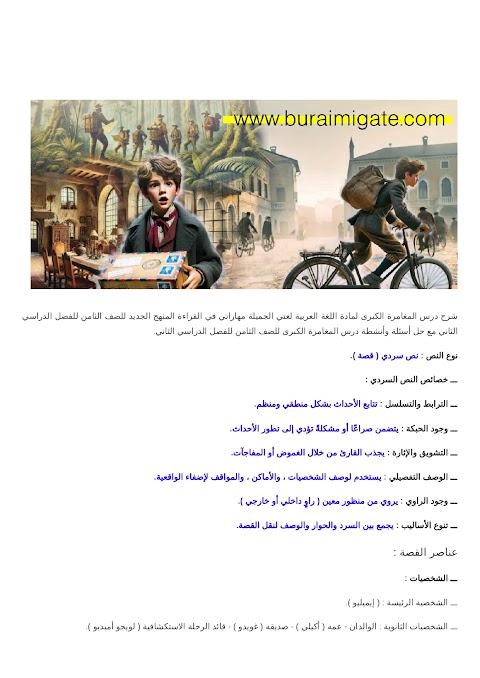 شرح درس المغامرة الكبرى - بوابة البريمي - عربي الصف 8 الفصل 2