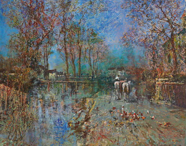 Landschaft mit Pferdegruppe