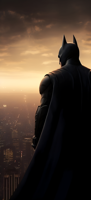 Batman Silhouette Over Metropolis Skyline Dusk - Free mobile Wallpaper