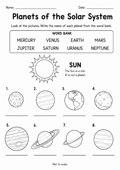 Planets of the Solar System Worksheet