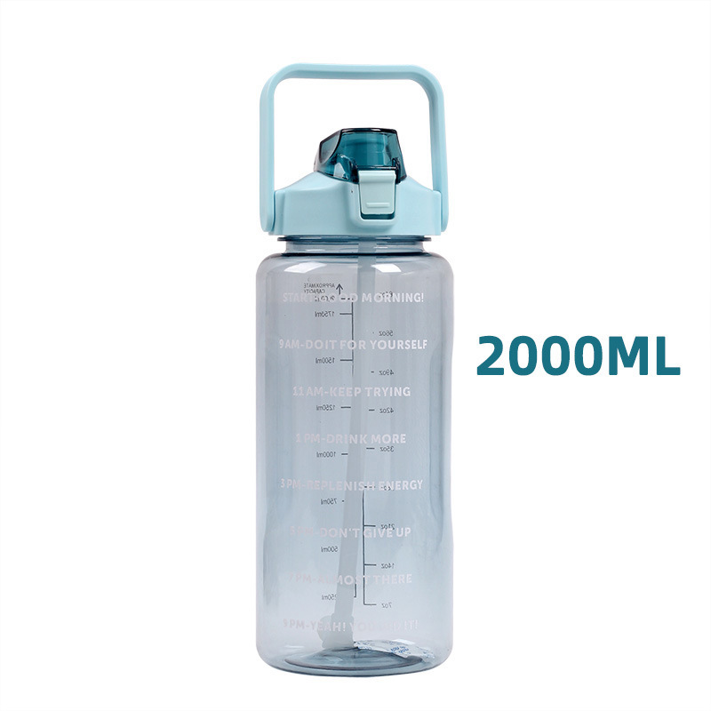 Sport water bottle 2 L with scale and straw