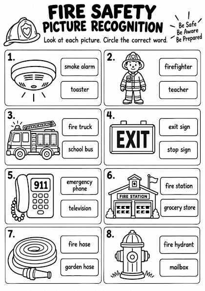 Fire Safety Picture Recognition Worksheet
