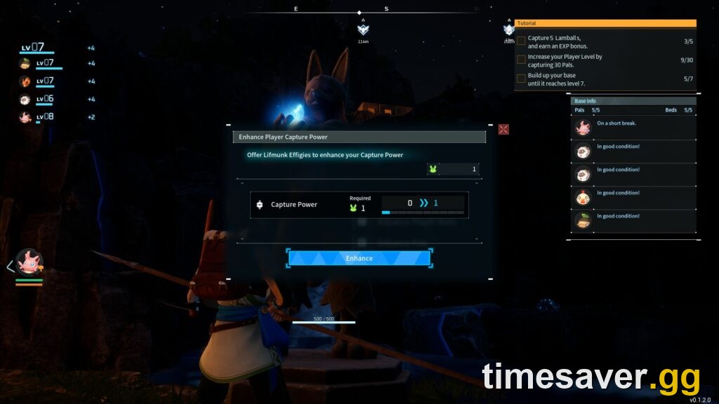 The Statue of Power menu in Palworld where Lifmunk Effigies are offered to raise Capture Power