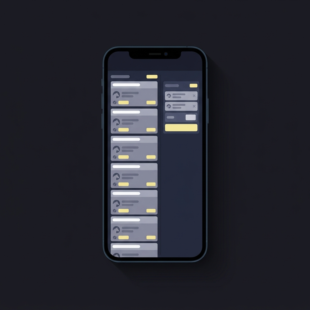 Minimal 2D vector smartphone showing ADW app race list and bet slip on dark background designed for horse racing wagering
