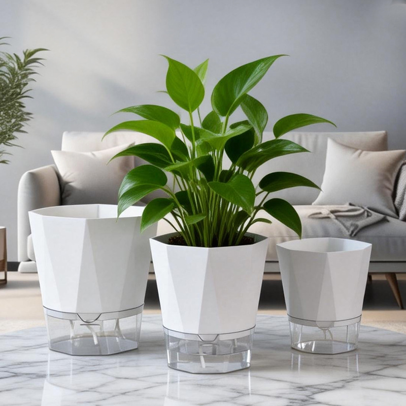 Flower pot with self-watering, plastic