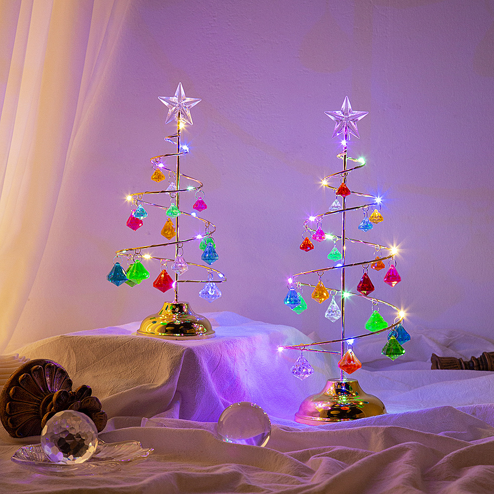 Dekorative LED-Weihnachtsbaum-Tischleuchte aus Metall und Acryl