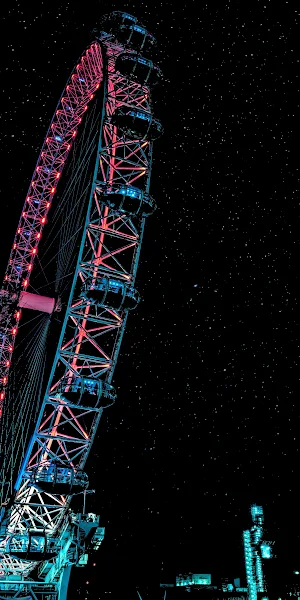 London Eye, Night Sky, Ferris Wheel, Cityscape 2K iPhone Wallpaper Background