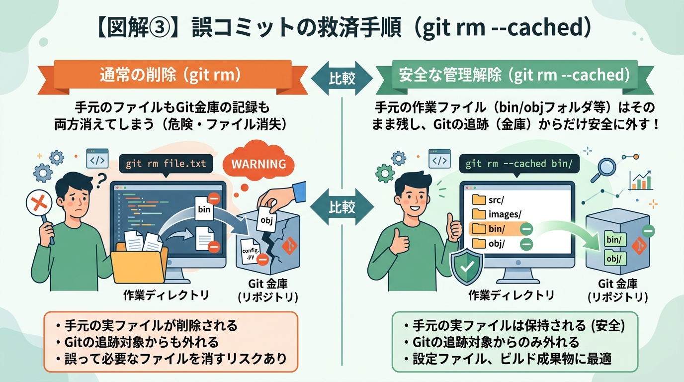 誤コミットの救済手順 git rm --cached