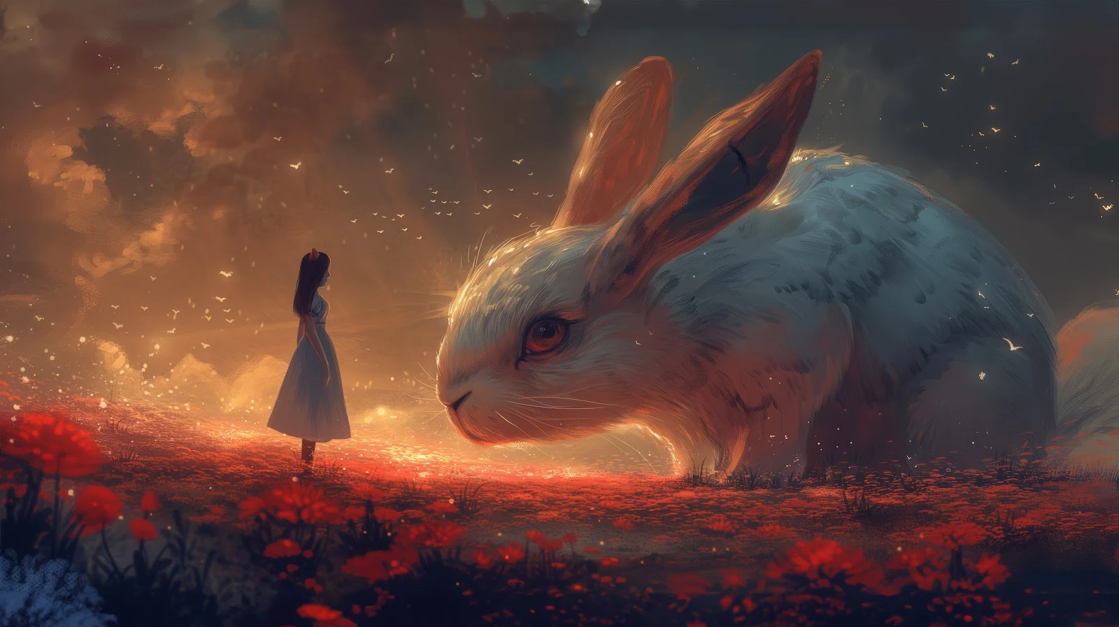 A Stunning Ai Art, Illustration, Alice In Wonderland, Rabbits 5K Desktop and Mobile Wallpaper Background (5824x3264)