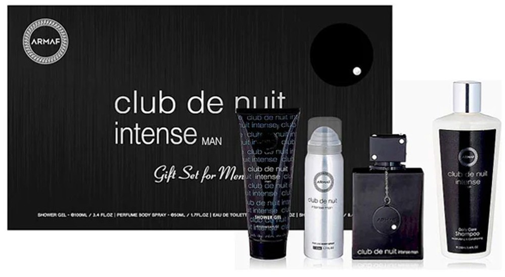 ESTUCHE ARMAF CLUB DE NUIT INTENSE HOMBRE 4PZS 100ML EDT + SHAMPOO + GEL DE BAÑO + SPRAY