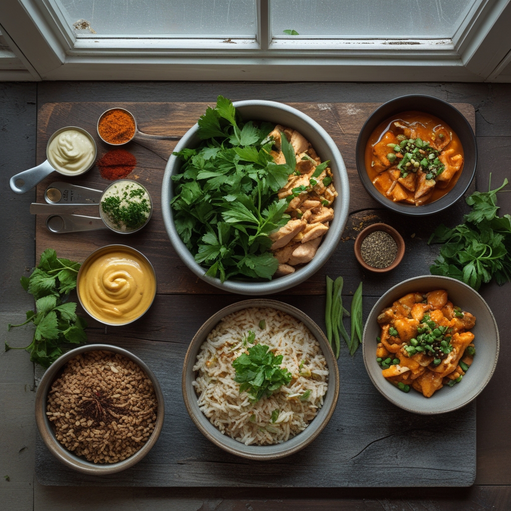 Ingredients for Sticky chicken rice bowls with spicy mayo - Easy Homemade Flavorful Dinner