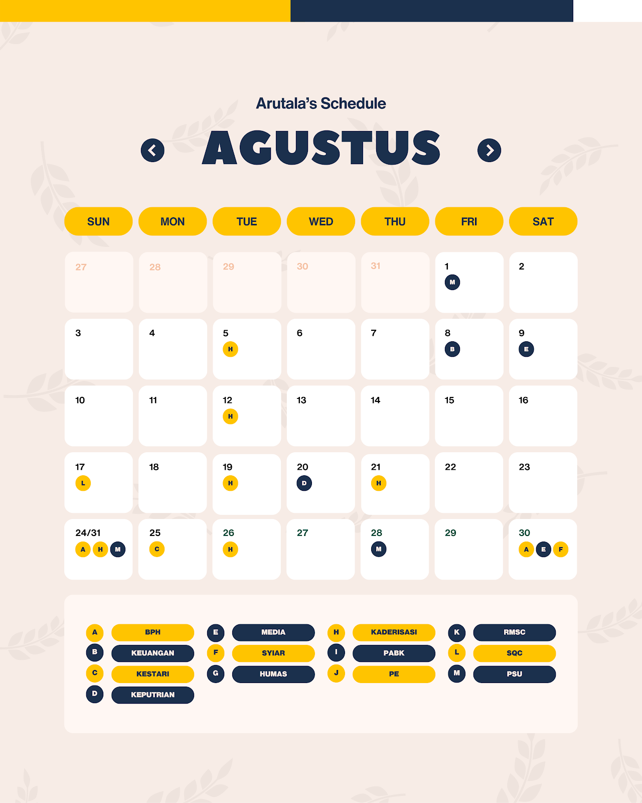 Arutala's Schedule