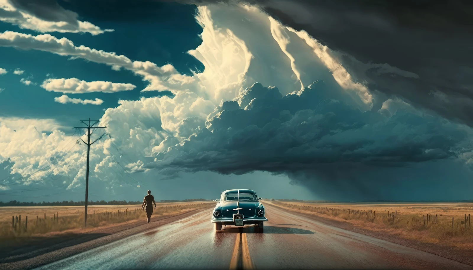 Ai Art, Illustration, Road, Car, Clouds 4K Desktop, iPhone Wallpaper Background
