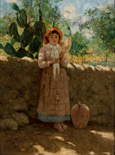 Vincenziana  girl with a distaff against a wall 1894