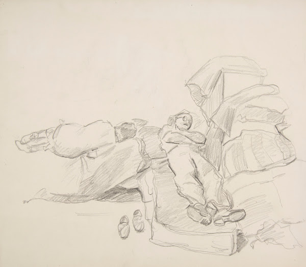 Śpiący mężczyźni  szkic 1944