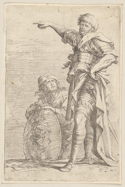 Two Soldiers One Pointing Toward the Left the One below Holding a Shield 1656