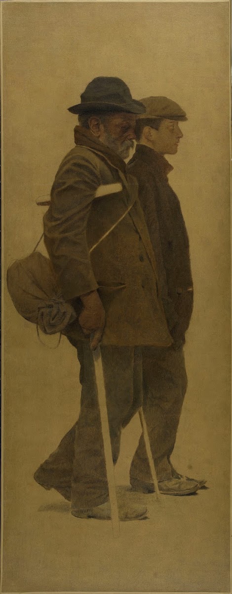 La Bouchée de pain un vieil homme à béquilles et un jeune homme côte à côte 1904