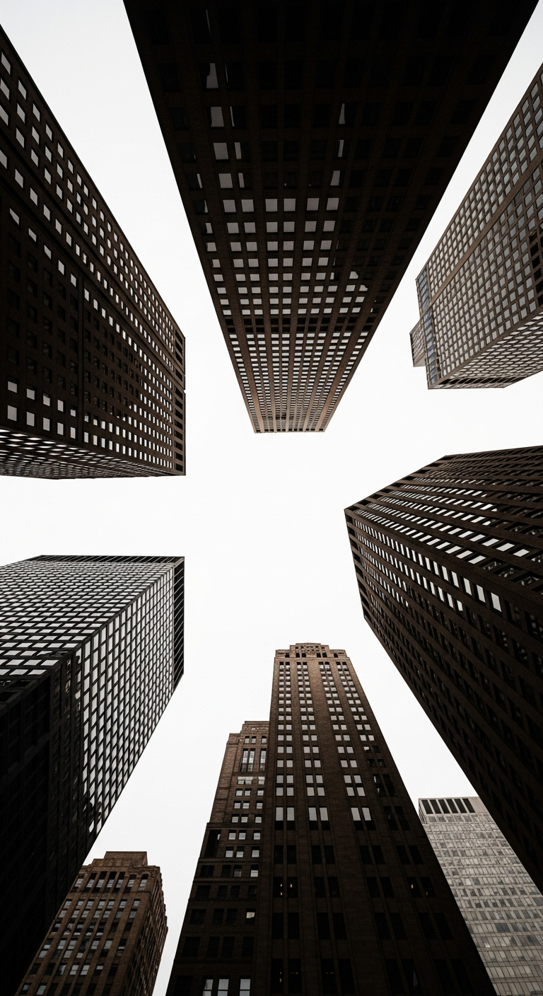 Extreme Low Angle Looking Up at a Cluster of Converging Skyscraper Facades Against Sky - Free 4K mobile Wallpaper