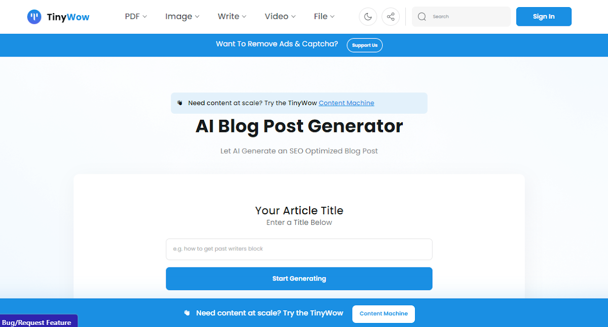 Captura de Free Blog Post Generator
