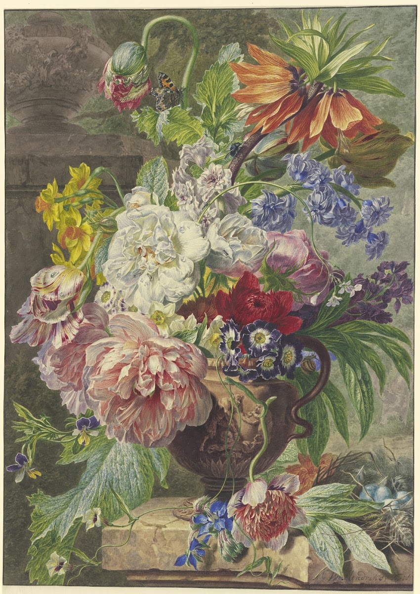 Still Life with Bouquet of Flowers and Birds Nest 1780