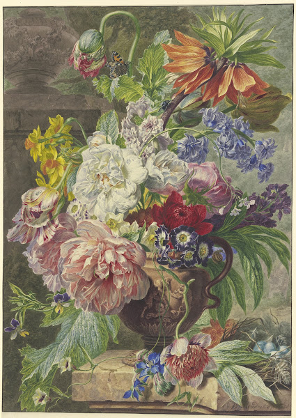 Still Life with Bouquet of Flowers and Birds Nest 1780